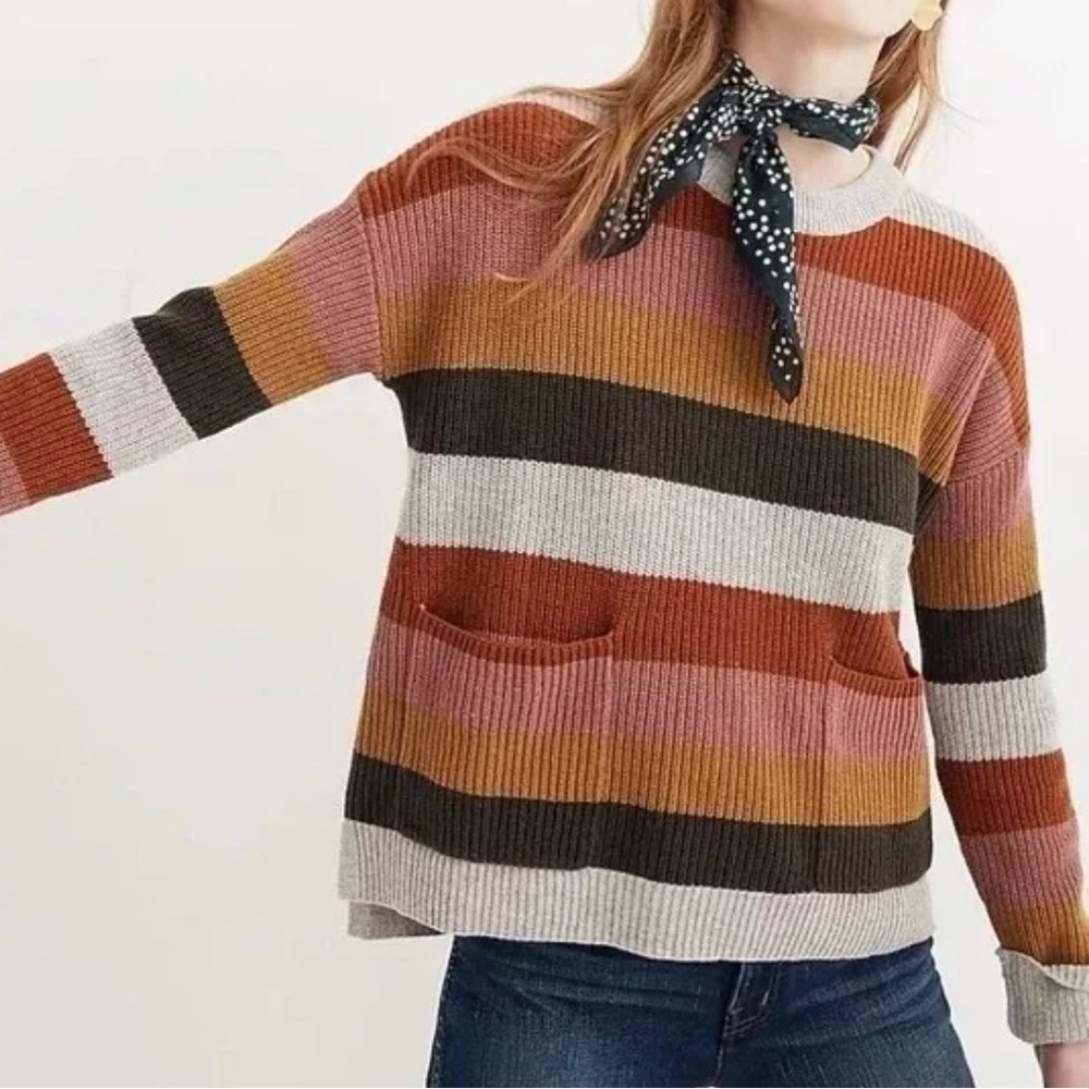 Madewell Womens Patch Pocket Pullover Sweater Multicolor Walton Stripe Size S